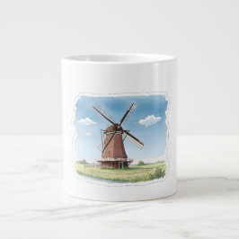 Quiet Windmill in the Fields – Soft Watercolor Lan ジャンボコーヒーマグカップ