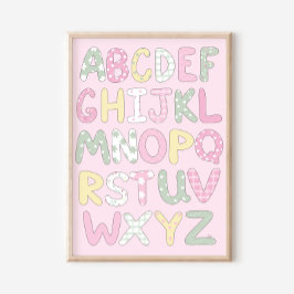 Quilt Art Print Set: Alphabet on Pink Background ポスター