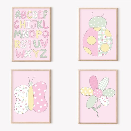 Quilt Art Print Set: Butterfly Pink Gallery Wall ポスター