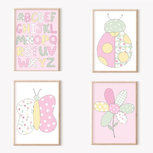 Quilt Art Print Set: Butterfly Pink Gallery Wall ポスター