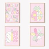 Quilt Art Print Set: Flower on Pink Background ポスター