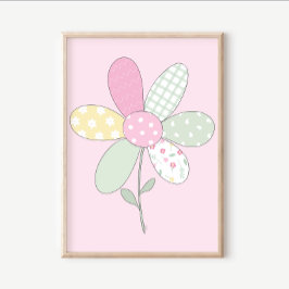 Quilt Art Print Set: Flower on Pink Background ポスター