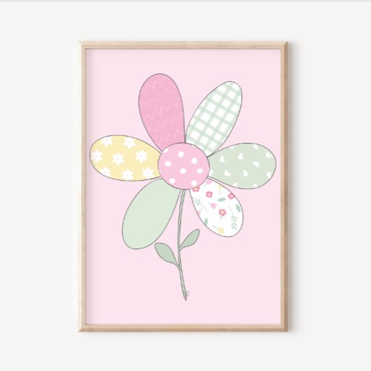 Quilt Art Print Set: Flower on Pink Background ポスター