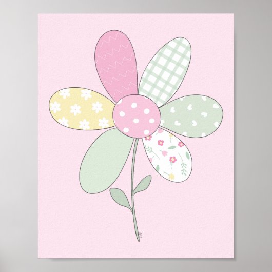 Quilt Art Print Set: Flower on Pink Background ポスター (正面)
