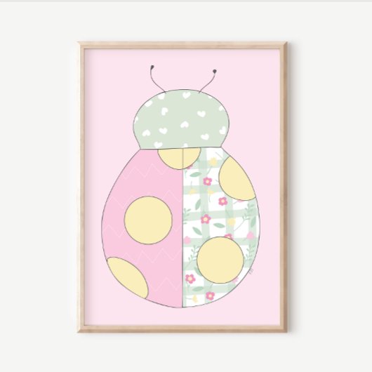 Quilt Art Print Set: Ladybug on Pink Background ポスター