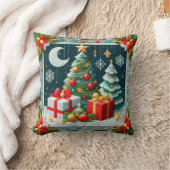 Quilt Look Christmas Scene Decorated Trees  クッション (ブランケット)