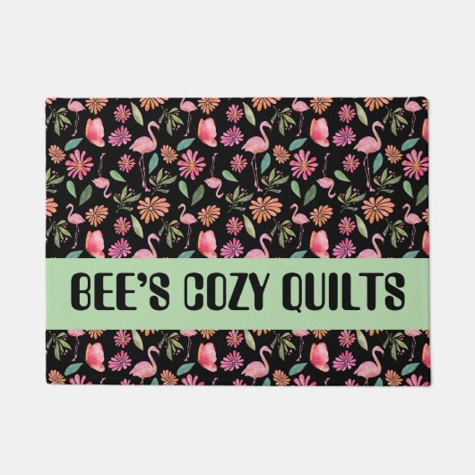 Quilt Patchwork Black Store Name doormat ドアマット (正面)