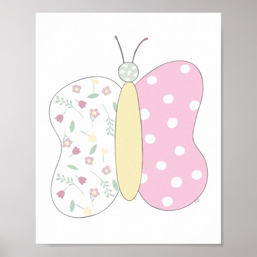 Quilted Butterfly Art Print on White Background ポスター (正面)