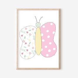 Quilted Butterfly Art Print on White Background ポスター