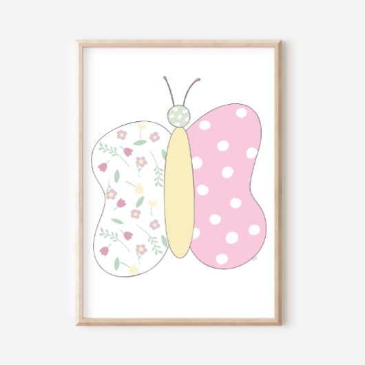 Quilted Butterfly Art Print on White Background ポスター