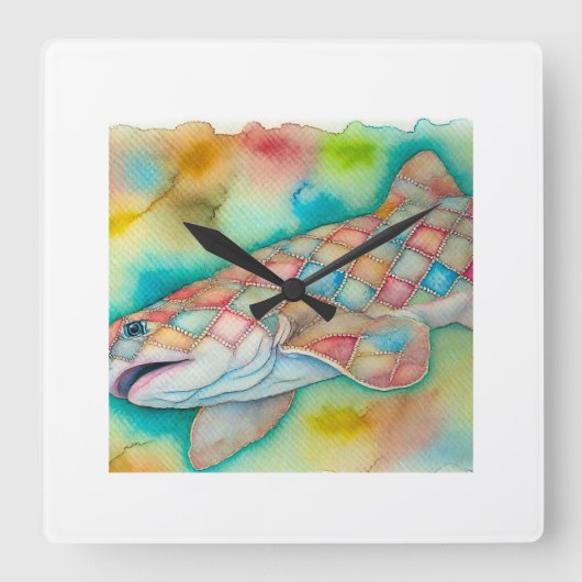 Quilted Catshark 090724AREF124 - Watercolor スクエア壁時計 (正面)