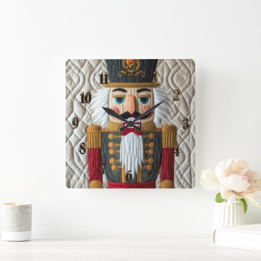 Quilted Christmas Nutcracker スクエア壁時計 (ホーム)
