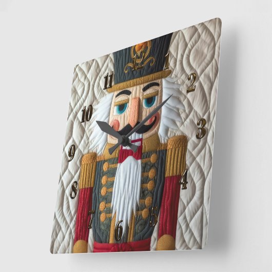 Quilted Christmas Nutcracker スクエア壁時計 (傾斜)