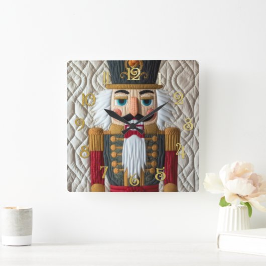 Quilted Christmas Nutcracker スクエア壁時計 (ホーム)