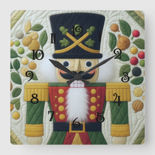 Quilted Christmas Nutcracker スクエア壁時計 (正面)