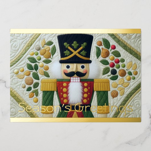 Quilted Design Nutcracker Christmas 箔シーズンカード (正面)