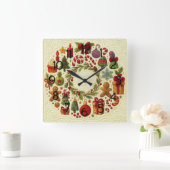 Quilted Look Christmas Motifs スクエア壁時計 (ホーム)