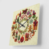 Quilted Look Christmas Motifs スクエア壁時計 (傾斜)