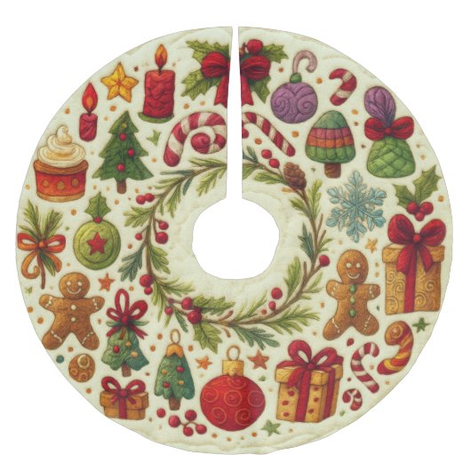 Quilted Look Christmas Motifs ブラッシュドポリエステルツリースカート (正面)