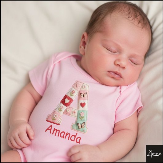 Quilted Patchwork Initial Letter A Nursery ベビーボディスーツ