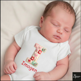 Quilted Patchwork Initial Letter I Nursery ベビーボディスーツ