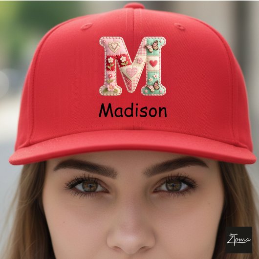 Quilted Patchwork Initial Letter M Nursery キャップ