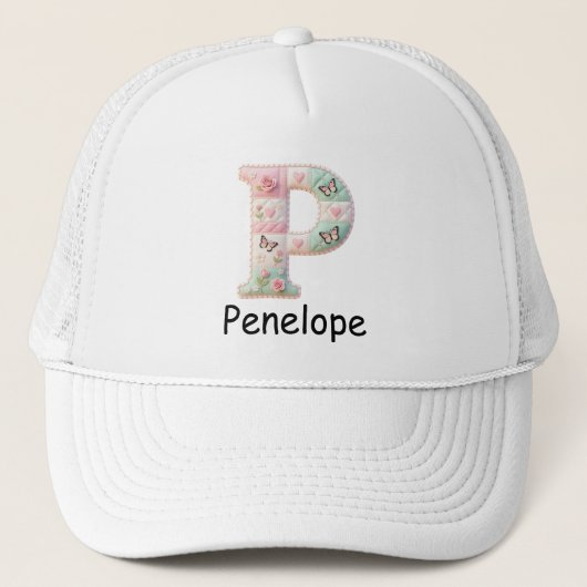 Quilted Patchwork Initial Letter P Nursery キャップ (正面)