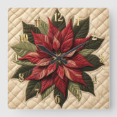 Quilted Pattern Poinsettia Cream スクエア壁時計 (正面)