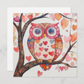 Quilted Watercolour Owl Valentine Card シーズンカード (正面/裏面)
