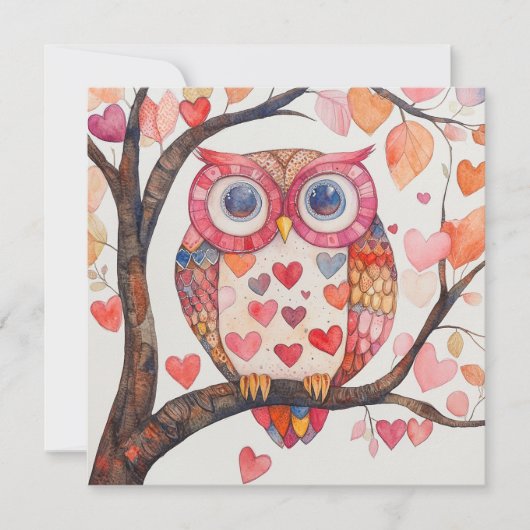 Quilted Watercolour Owl Valentine Card シーズンカード (正面)