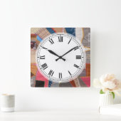 Quilterの旧式なアメリカのキルトパターン スクエア壁時計 (ホーム)