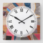 Quilterの旧式なアメリカのキルトパターン スクエア壁時計 (正面)