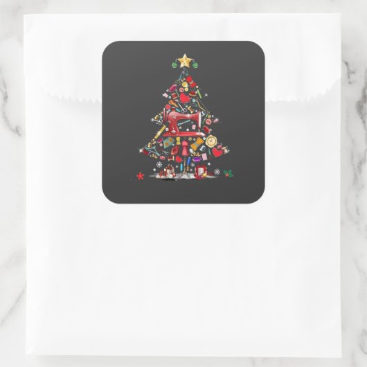 Quilter Merry Christmas Tree Quilt Block Quilting  スクエアシール (バッグ)