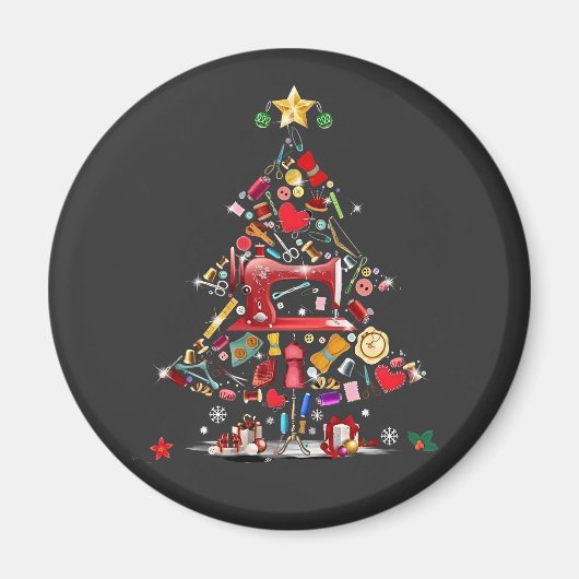 Quilter Merry Christmas Tree Quilt Block Quilting  マグネット (正面)