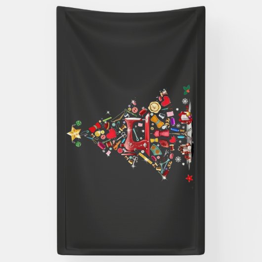 Quilter Merry Christmas Tree Quilt Block Quilting  横断幕 (縦)