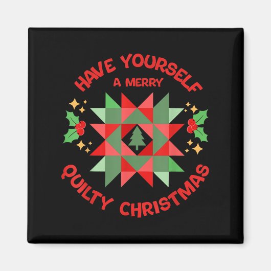 Quilter Merry Quilty Christmas Tree Quilt Block Qu マグネット (正面)