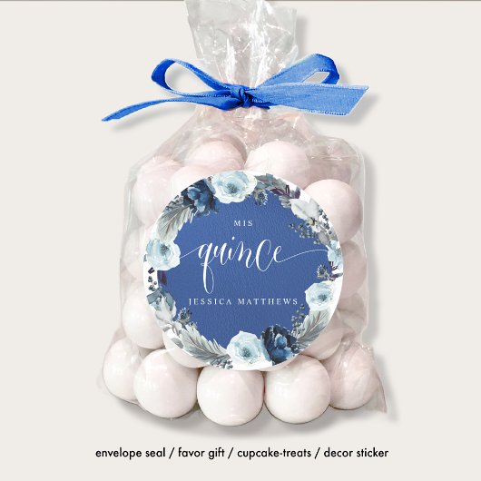 Quince, スペインの,/王室のNavy Blueフローラリース ラウンドシール