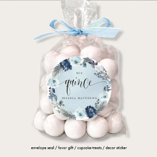 Quince, スペインのLight Blueフローラリース ラウンドシール