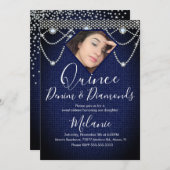 Quince Denim Diamonds Gem Pearls写真 招待状 (正面/裏面)