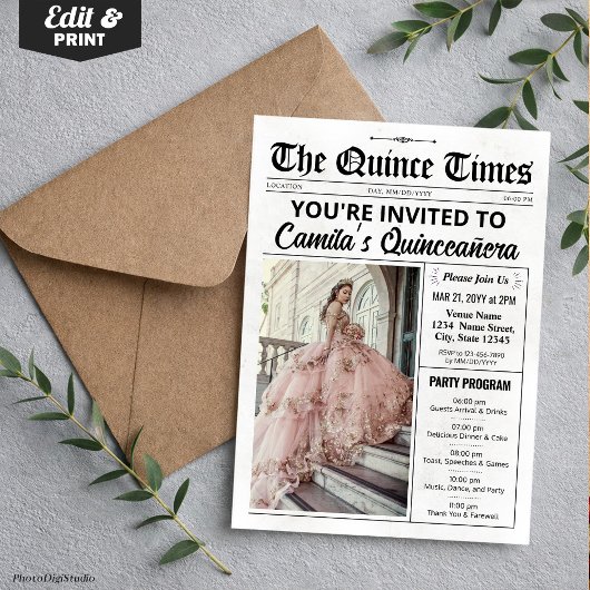 Quince Invite, Newspaper with Program, Quinceañera 招待状