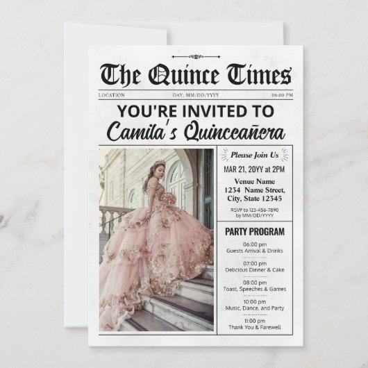 Quince Invite, Newspaper with Program, Quinceañera 招待状 (正面)