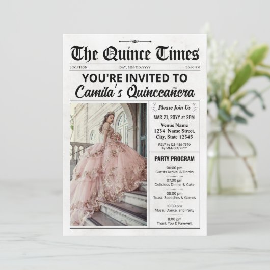 Quince Invite, Newspaper with Program, Quinceañera 招待状 (スタンド正面)