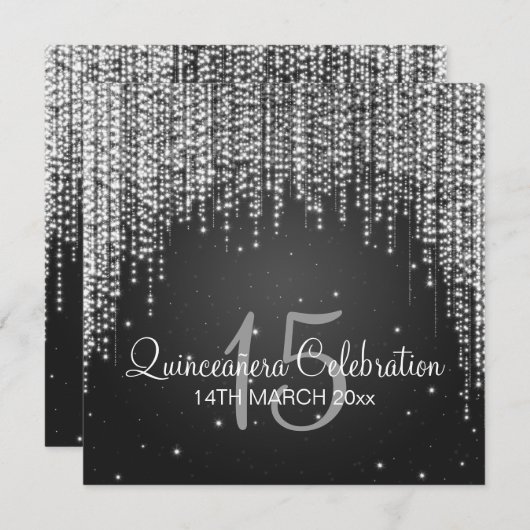Quinceañeraのお祝いのパーティー夜は黒を眩まします 招待状 (正面/裏面)