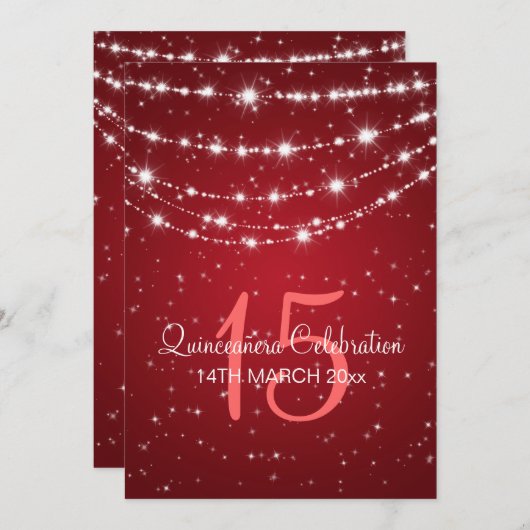 Quinceañeraのパーティーのきらめくなチェーン赤 招待状 (正面/裏面)