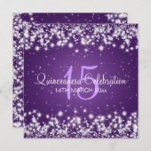 Quinceañeraのパーティーの冬の輝きの紫色 招待状 (正面/裏面)