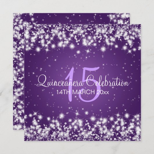 Quinceañeraのパーティーの冬の輝きの紫色 招待状 (正面/裏面)
