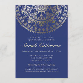 Quinceañeraの招待状の金ゴールドホイルの太陽のな曼荼羅 招待状