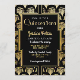 Quinceañeraの誕生会のGatsbyのアールデコの金ゴールド 招待状