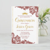 Quinceañeraの誕生日の招待状えんじ色|及び金ゴールド 招待状 (スタンド正面)