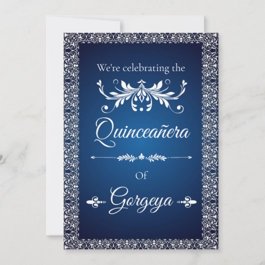 Quinceañera(キンセアニェーラ)招待状カード(ネイビー) 招待状 (正面)